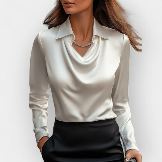 Sofia – Elegant Draped Collar Blouse Women