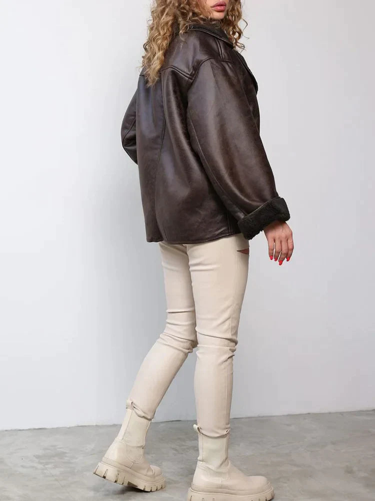 Amelia – Shearling-Trimmed Women’s Aviator Jacket