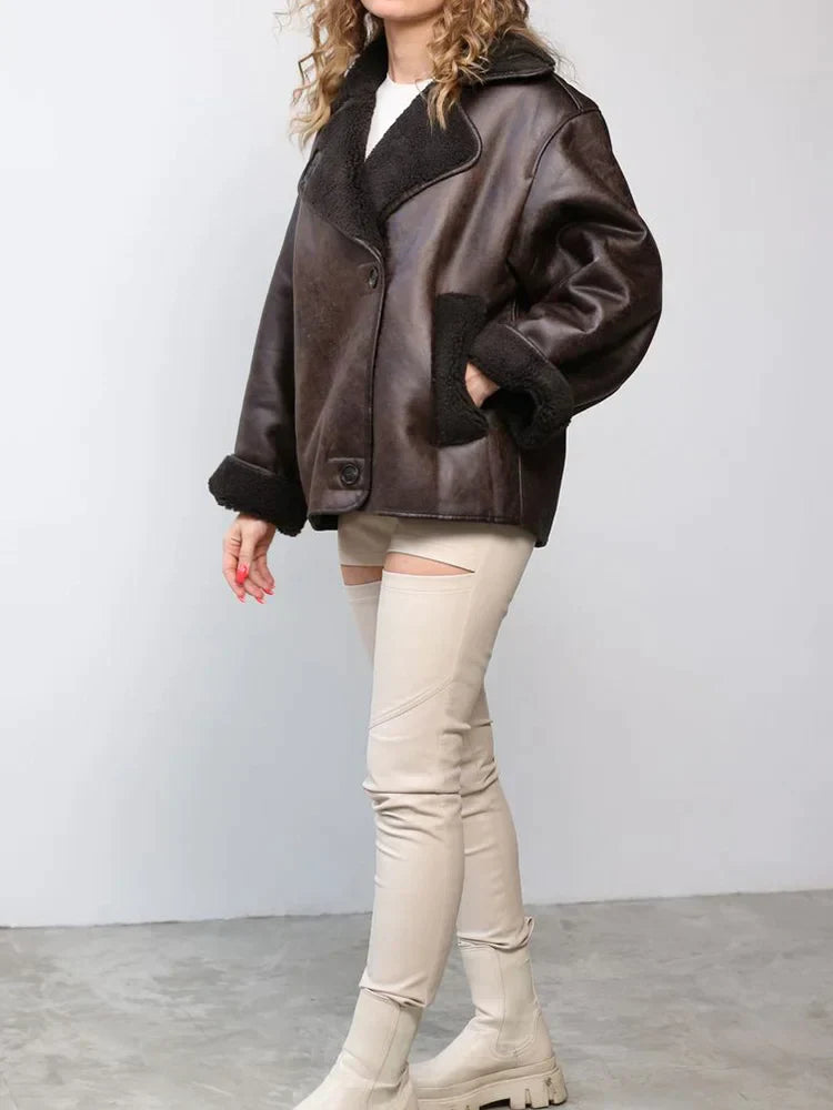 Amelia – Shearling-Trimmed Women’s Aviator Jacket