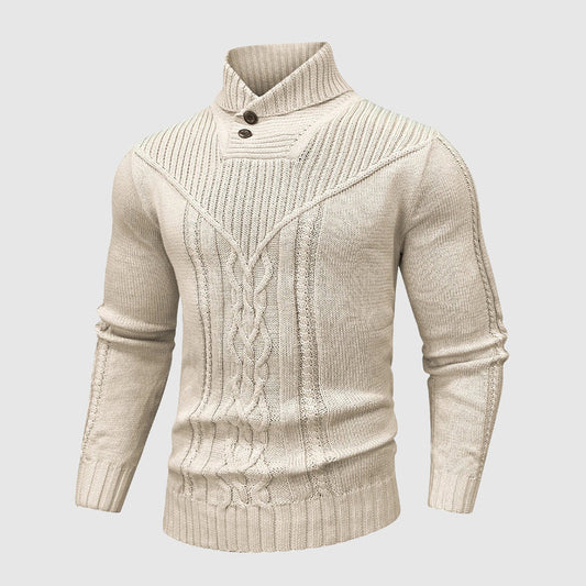 Henry – Textured Cable-Knit Button Collar Jumper for Men