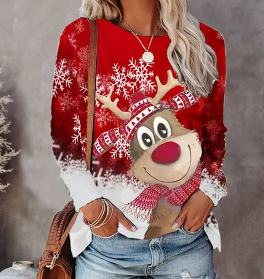 Mira – Festive Graphic Long Sleeve Knit feel Sweater Women