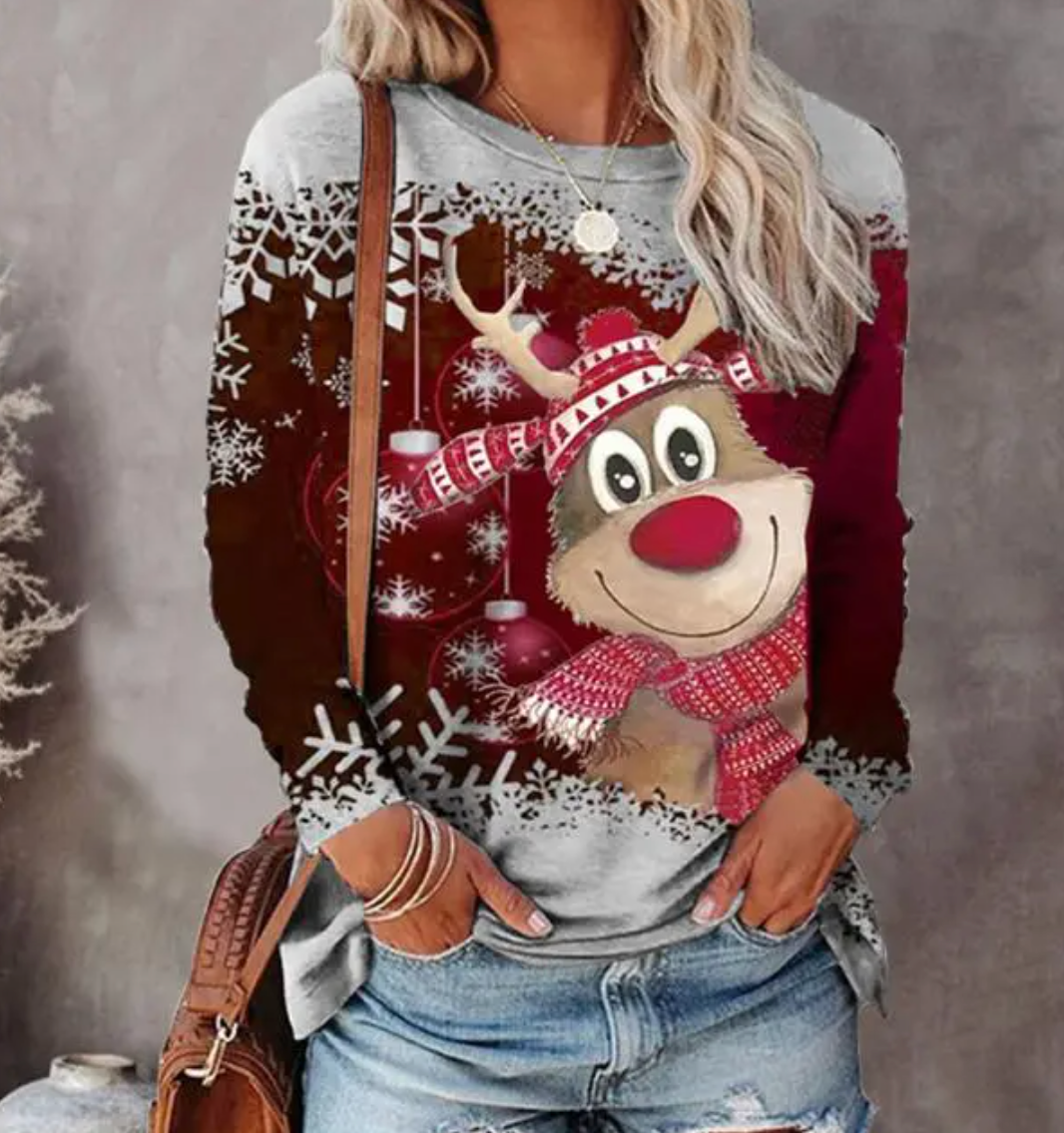Mira – Festive Graphic Long Sleeve Knit feel Sweater Women