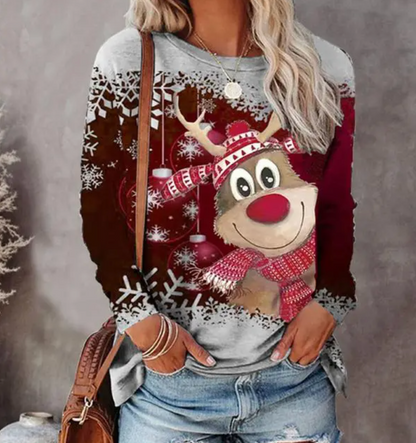Mira – Festive Graphic Long Sleeve Knit feel Sweater Women