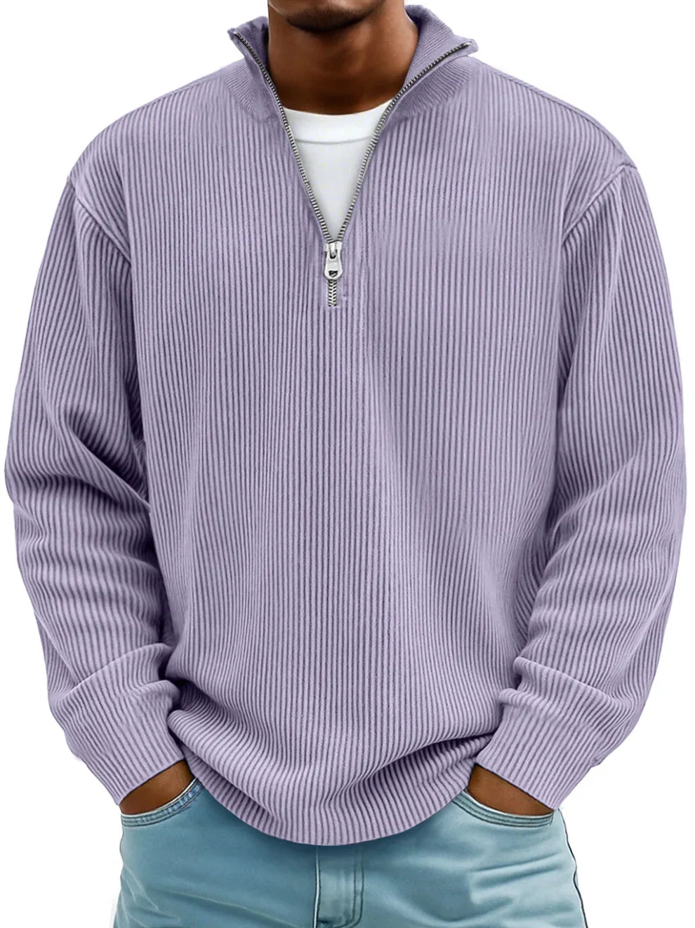 Theo – Ribbed Quarter-Zip Pullover for Men