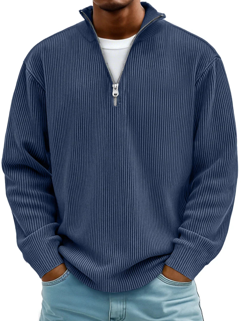 Theo – Ribbed Quarter-Zip Pullover for Men