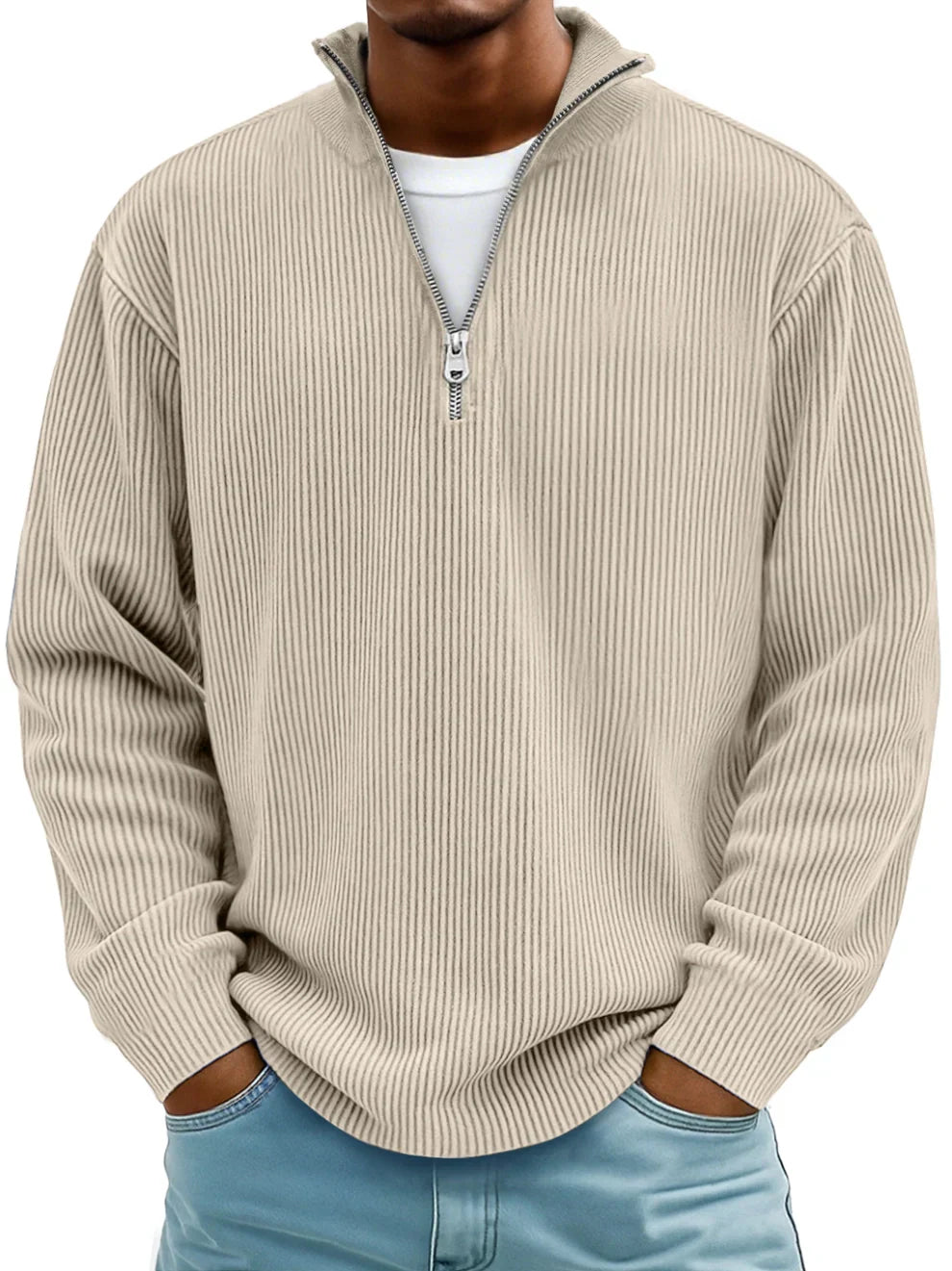 Theo – Ribbed Quarter-Zip Pullover for Men