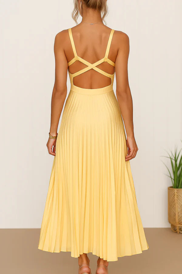 Amelia – Plisowana sukienka midi na ramiączkach