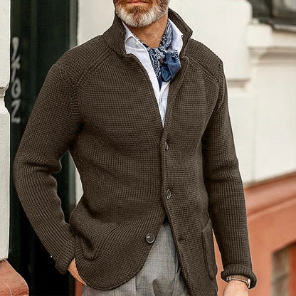 Enzo - Męski sweter kardigan elegancki z kołnierzem