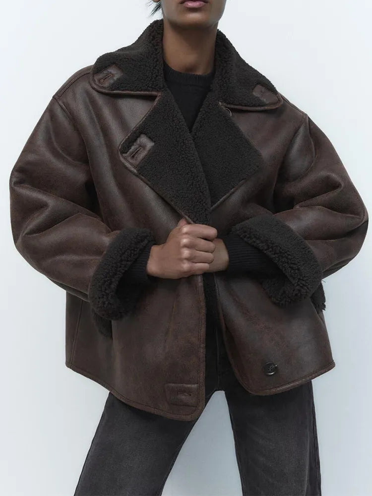 Amelia – Shearling-Trimmed Women’s Aviator Jacket