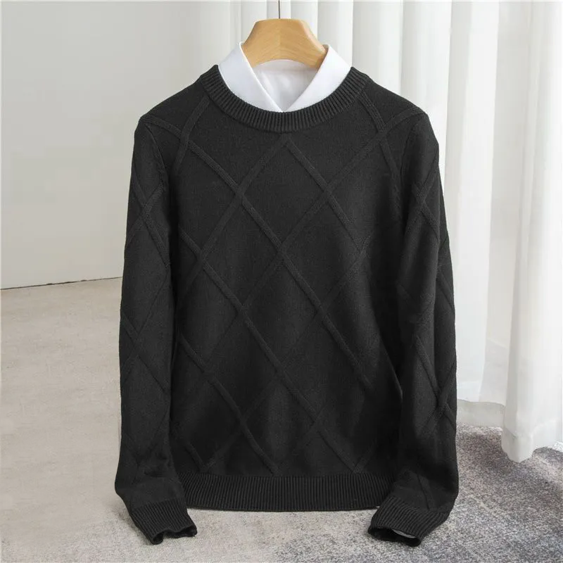 Andrés – Diamond-Knit Look Crew Neck Jumper for Men