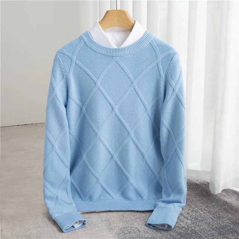 Andrés – Diamond-Knit Look Crew Neck Jumper for Men