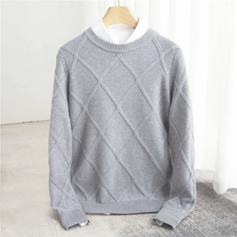 Andrés – Diamond-Knit Look Crew Neck Jumper for Men