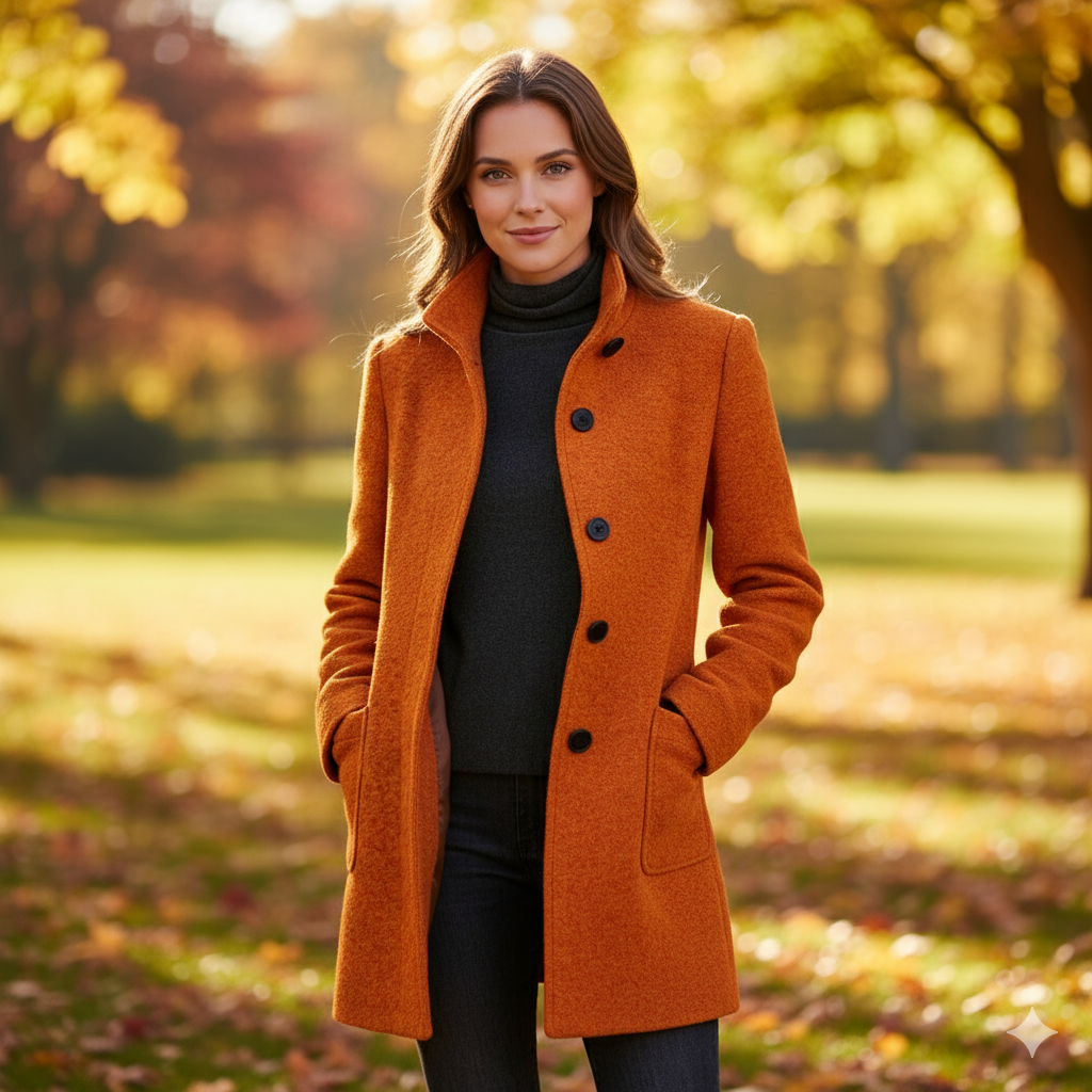 Ruby – Tailored Wool-Blend Button Coat for Women