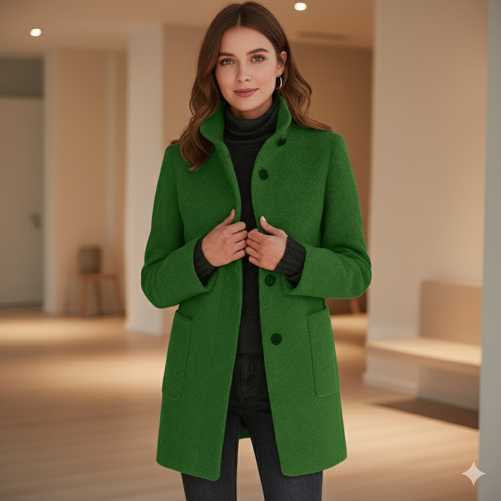 Ruby – Tailored Wool-Blend Button Coat for Women