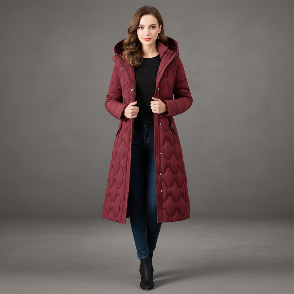 Claudia – Longline Quilted Hooded Winter Coat for Women