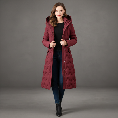 Claudia – Longline Quilted Hooded Winter Coat for Women