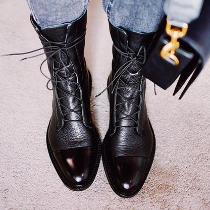 Harper – Classic Lace-Up Leather Ankle Boots for Women