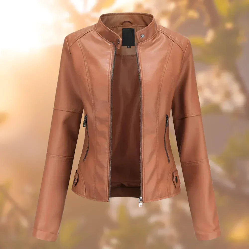 Isabelle - Kurtka damska skórzana slim fit z długim rękawem