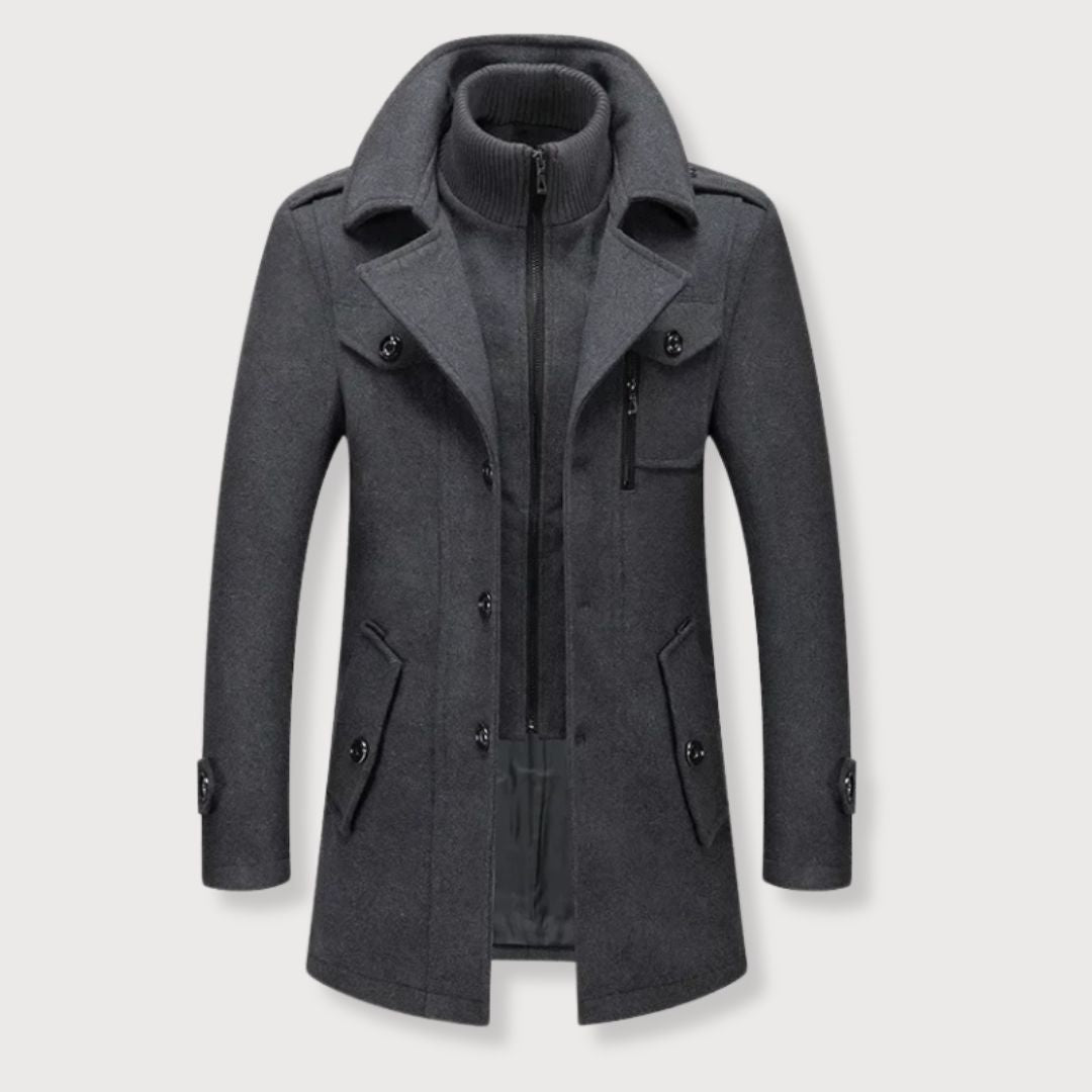James – Structured Wool-Blend Overcoat with Inner Zip Layer for Men