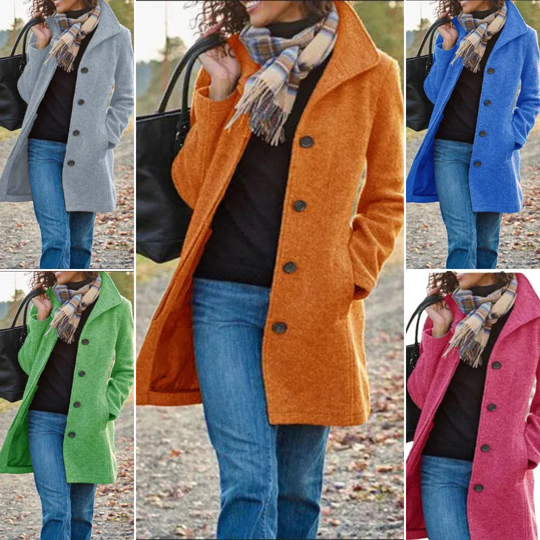 Hazel – Classic Wool-Blend Button-Up Coat for Women