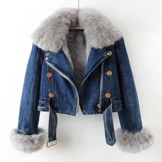 Amelia – Luxe Lined Fox Fur Denim Coat