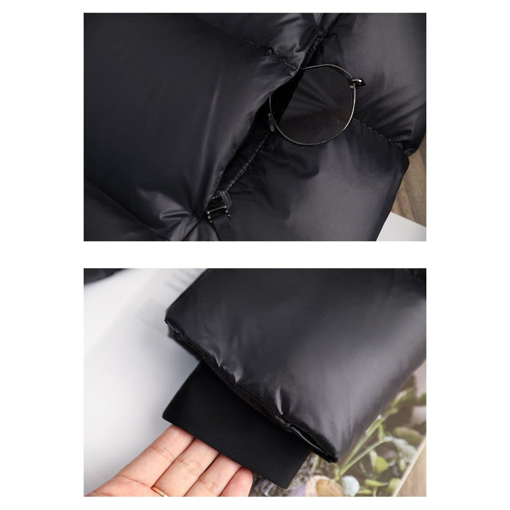 Karolina – Długa pikowana kurtka puchowa z kapturem damska