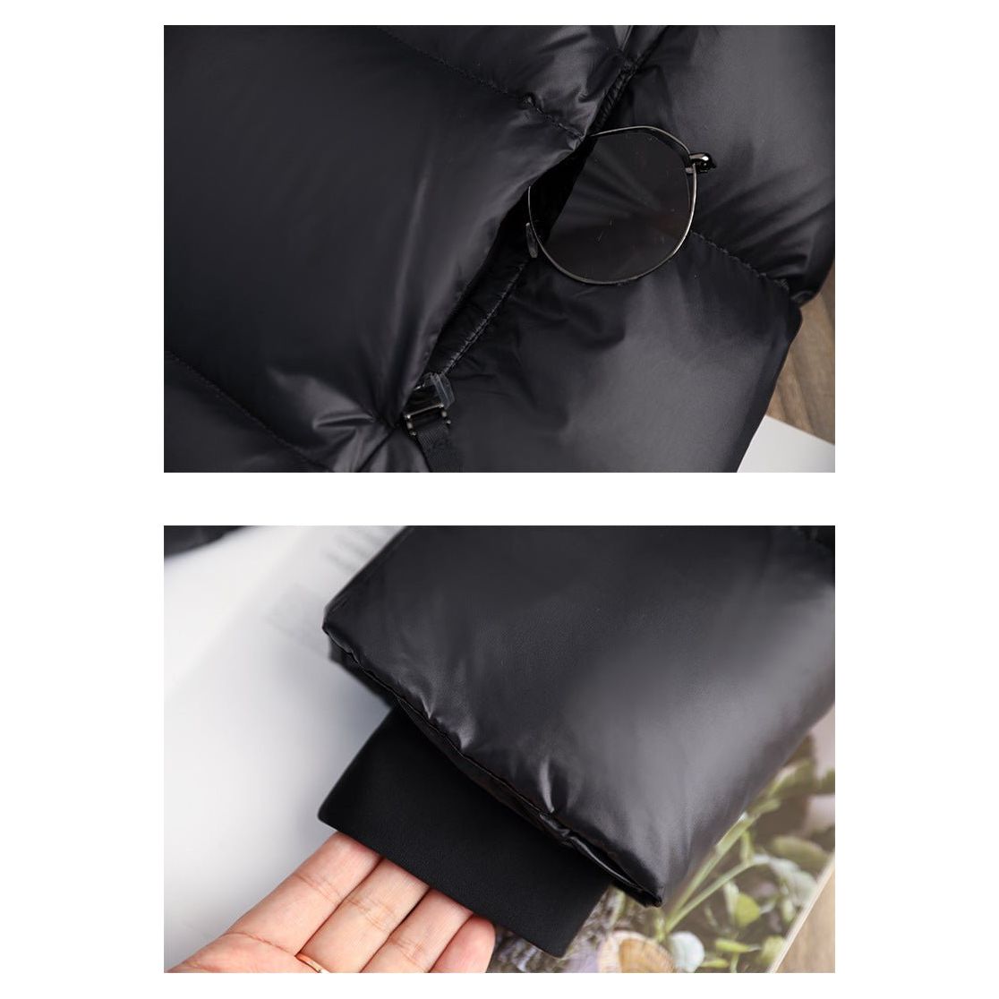 Karolina – Długa pikowana kurtka puchowa z kapturem damska