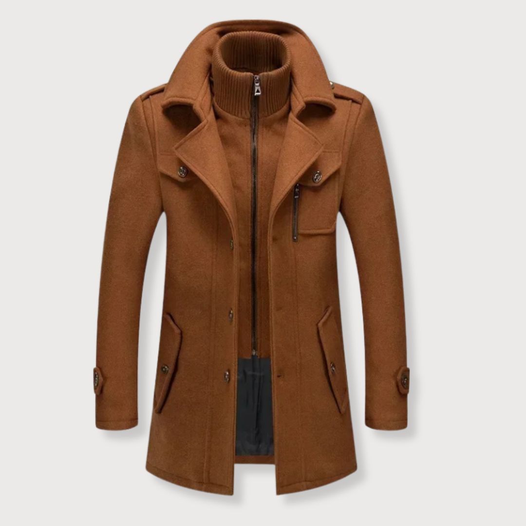 James – Structured Wool-Blend Overcoat with Inner Zip Layer for Men