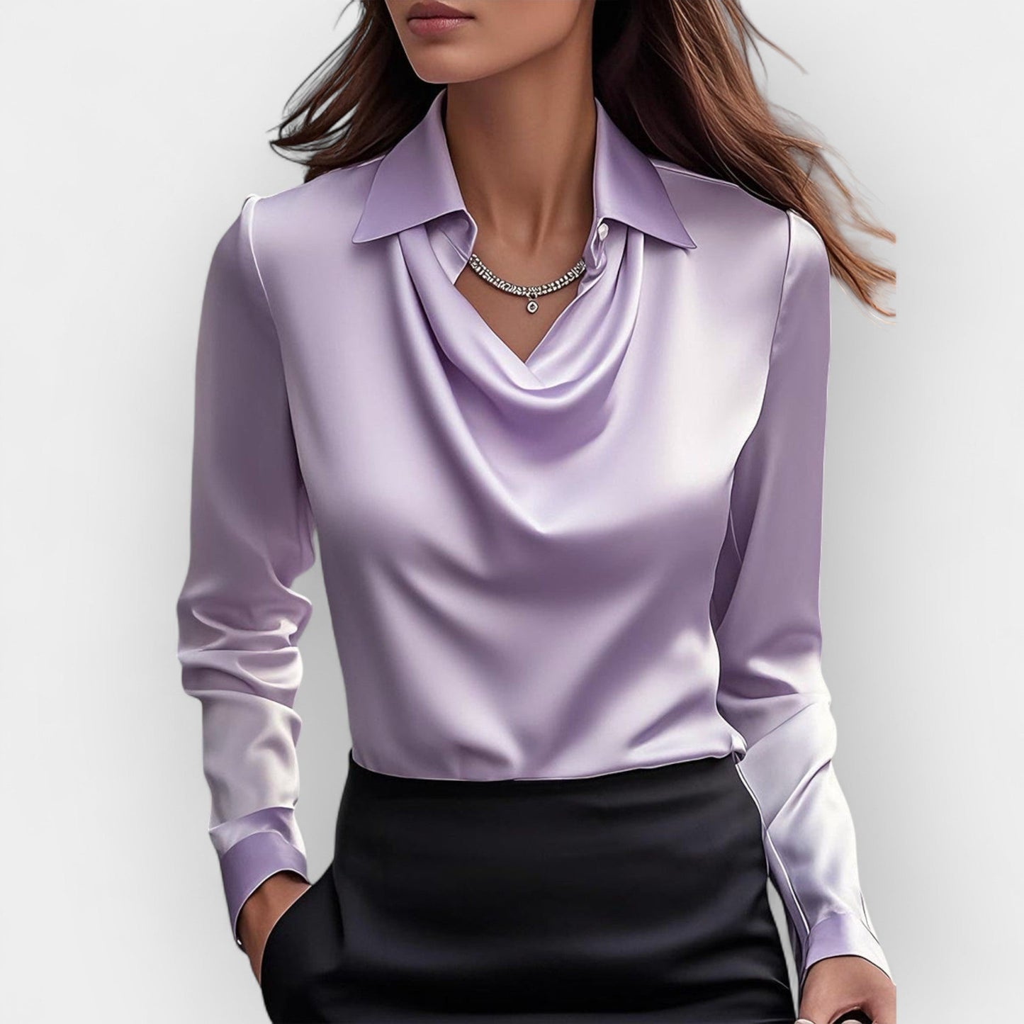 Sofia – Elegant Draped Collar Blouse Women