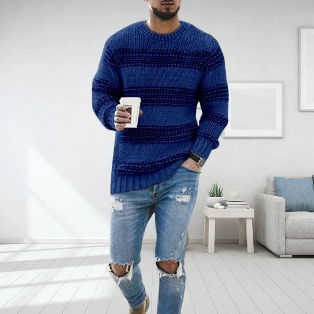 Adrian - Sweter męski w paski, ciepły i modny casual knit