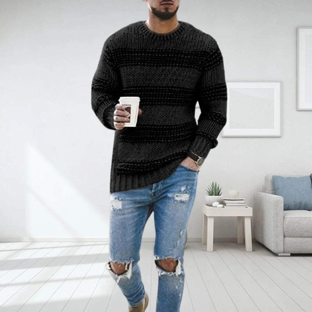 Adrian - Sweter męski w paski, ciepły i modny casual knit