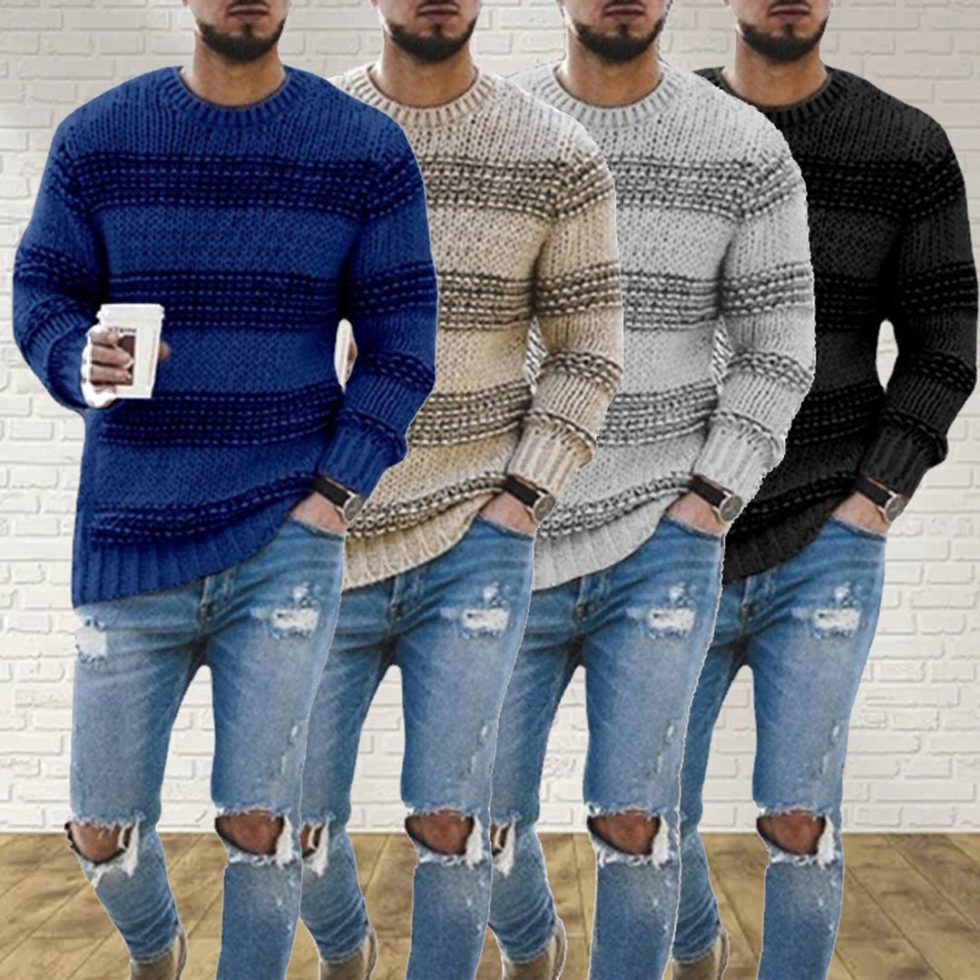 Adrian - Sweter męski w paski, ciepły i modny casual knit