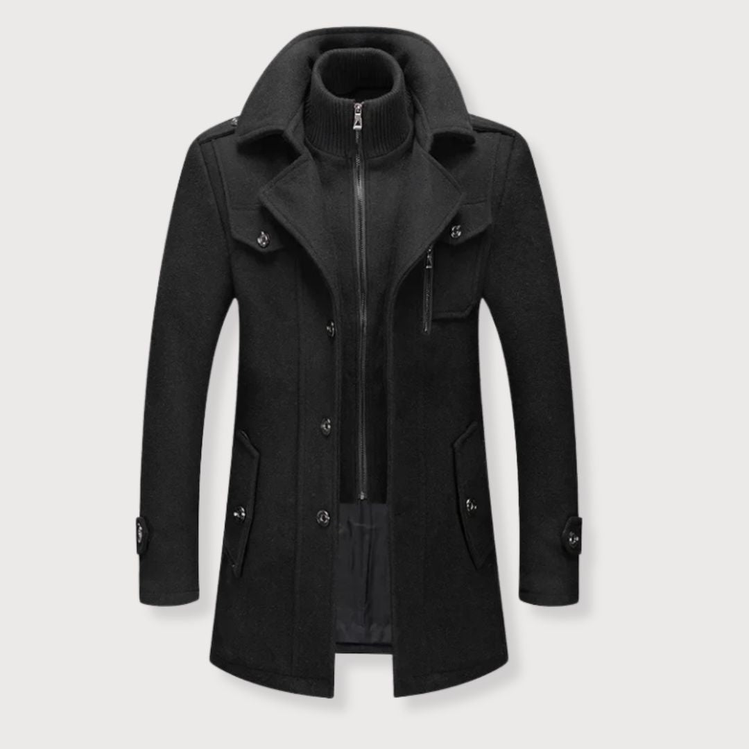 James – Structured Wool-Blend Overcoat with Inner Zip Layer for Men