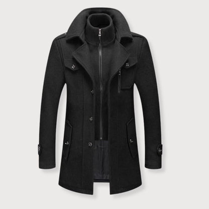 James – Structured Wool-Blend Overcoat with Inner Zip Layer for Men