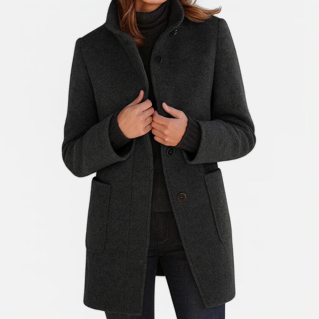 Ruby – Tailored Wool-Blend Button Coat for Women
