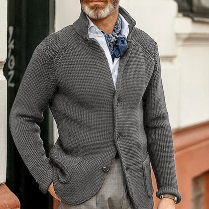 Enzo - Męski sweter kardigan elegancki z kołnierzem