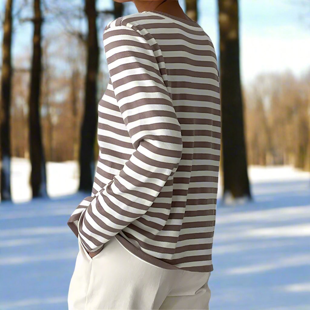 Amelia – Striped Long-Sleeve Knit Top for Women