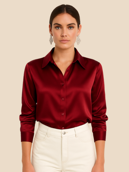 Adriana – Elegant Satin Button-Up Blouse for Women