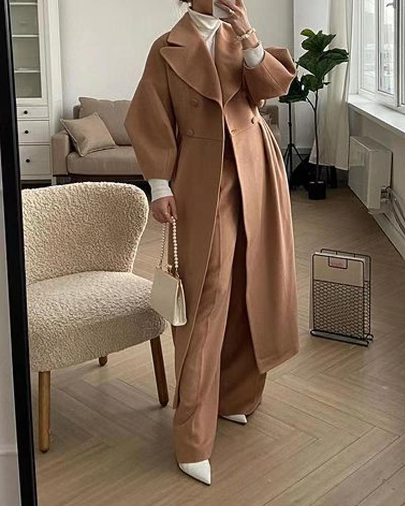 Adele - Płaszcz damski elegancki z szerokim kołnierzem i paskiem