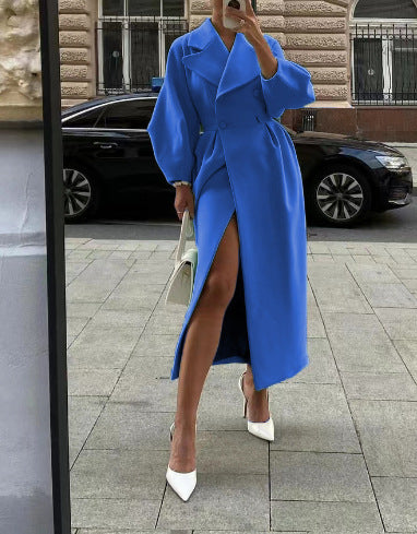 Adele - Płaszcz damski elegancki z szerokim kołnierzem i paskiem