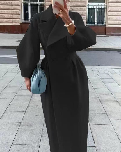 Adele - Płaszcz damski elegancki z szerokim kołnierzem i paskiem