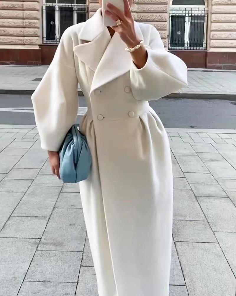 Adele - Płaszcz damski elegancki z szerokim kołnierzem i paskiem