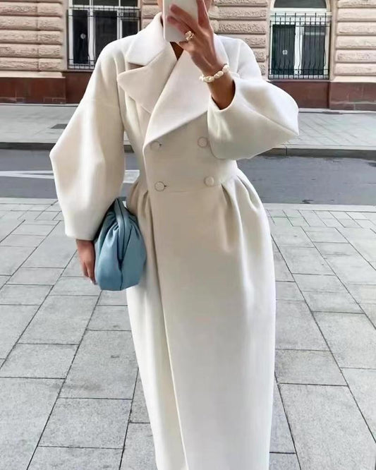 Adele - Płaszcz damski elegancki z szerokim kołnierzem i paskiem