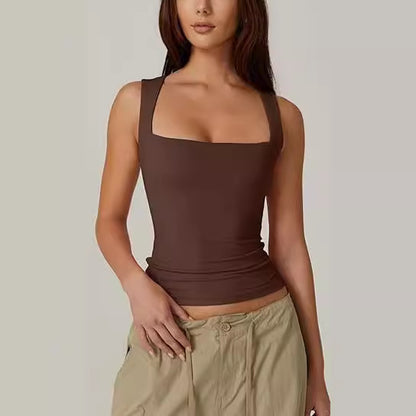 Nina – Prążkowany top z kwadratowym dekoltem