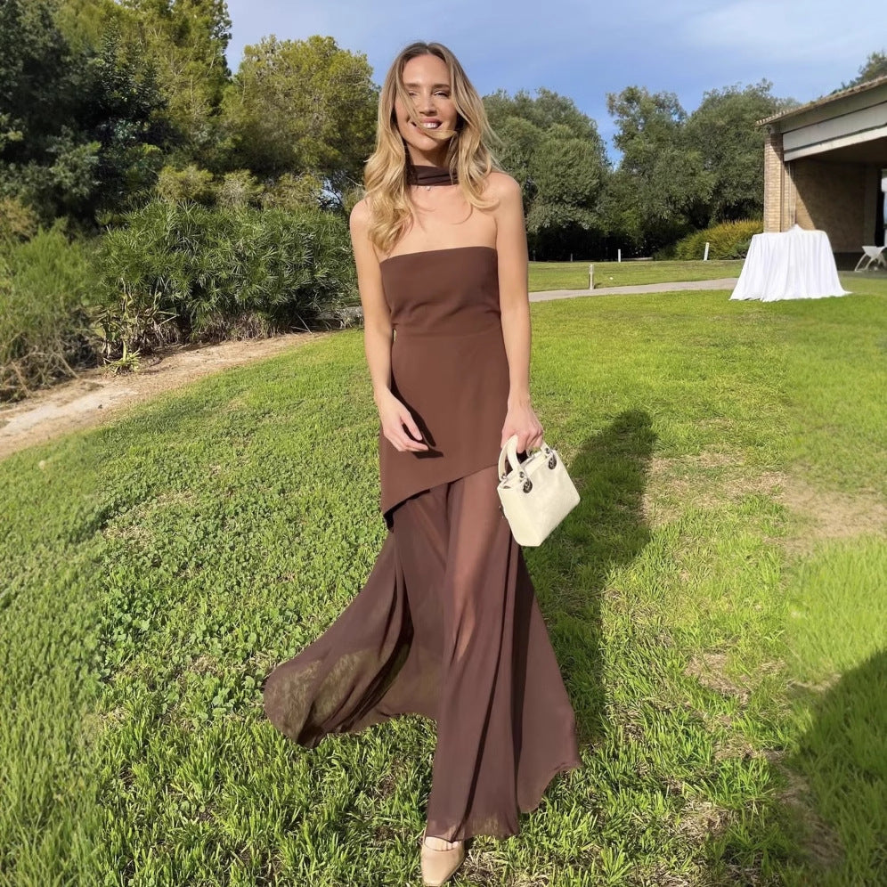 Stephanie - Szyfonowa sukienka maxi bez ramiączek