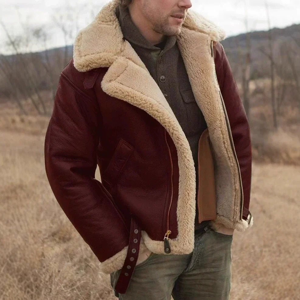Piotr – Skórzana Kurtka Męska z Futrzanym Kołnierzem
