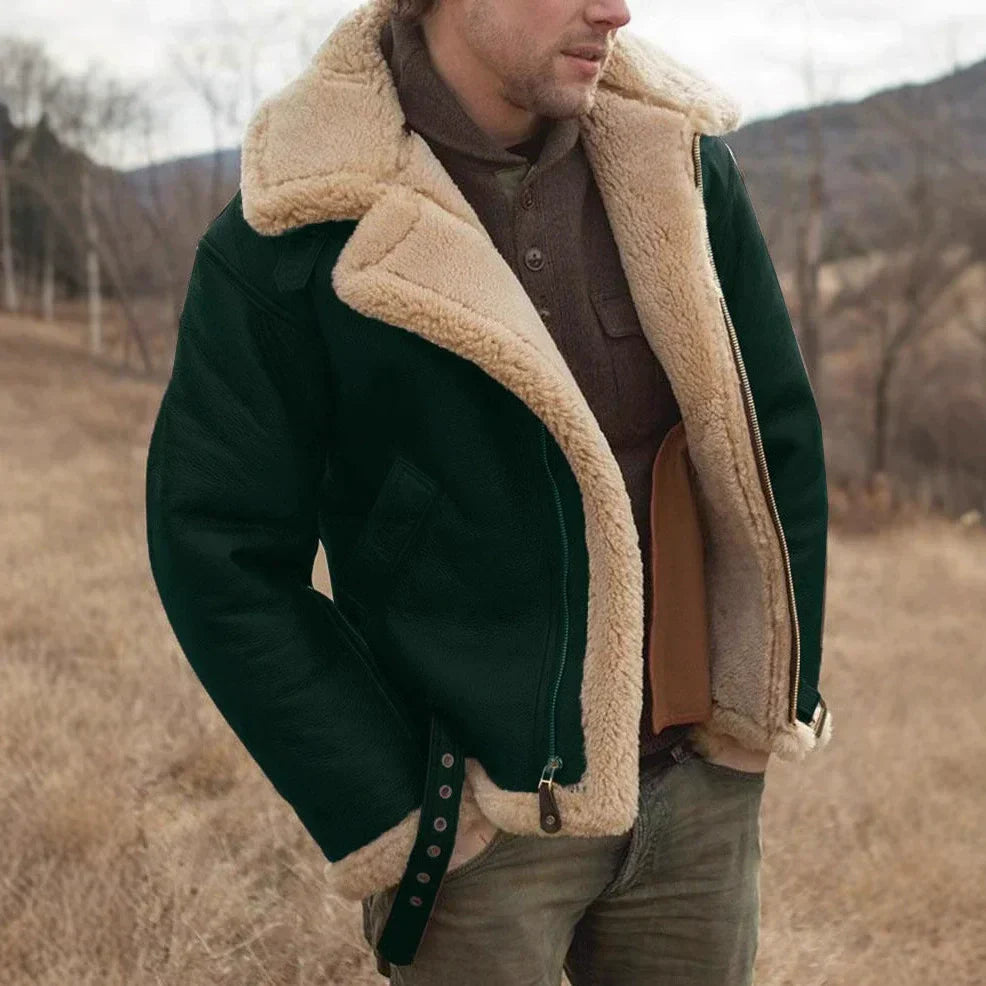 Piotr – Skórzana Kurtka Męska z Futrzanym Kołnierzem