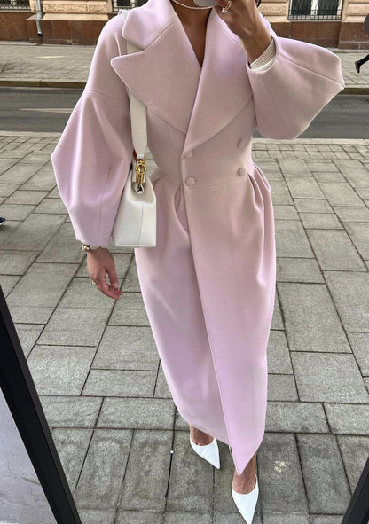 Adele - Płaszcz damski elegancki z szerokim kołnierzem i paskiem