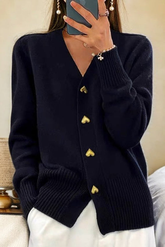 Lila – Heart-Button Knit Cardigan for Women