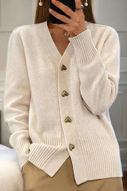 Lila – Heart-Button Knit Cardigan for Women